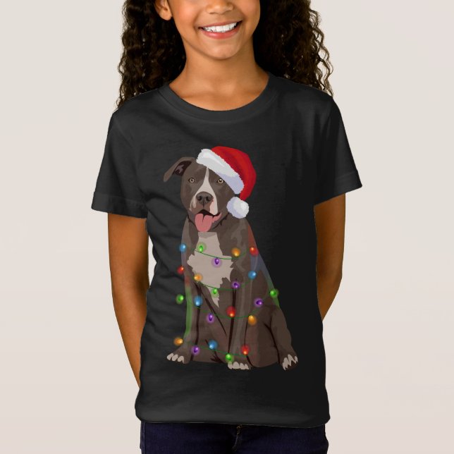 Camiseta Pittie Pitbull Natal Luzes Xmas Cachorro Lover (Frente)