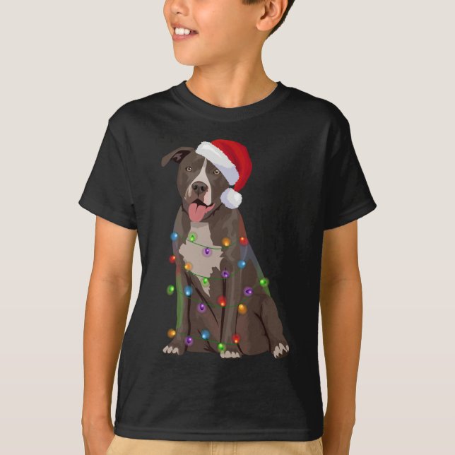 Camiseta Pittie Pitbull Natal Luzes Xmas Cachorro Lover (Frente)