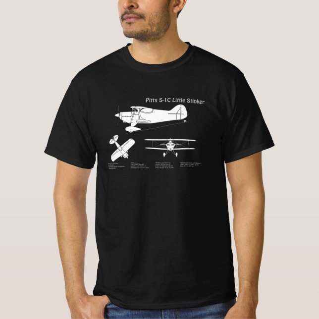 Camiseta Pitts S-1C - Planos de Impressão Blueprint do Aviã (Frente)