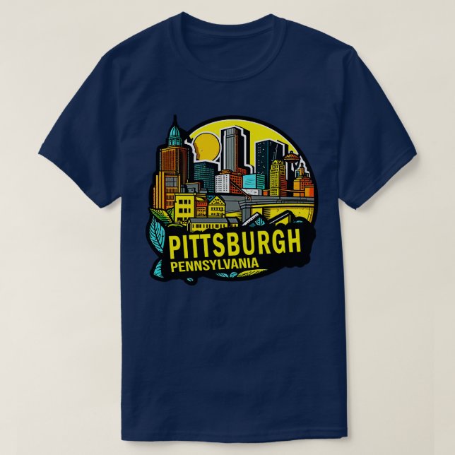 Camiseta Pittsburgh Centro da Pensilvânia Skyline (Frente do Design)
