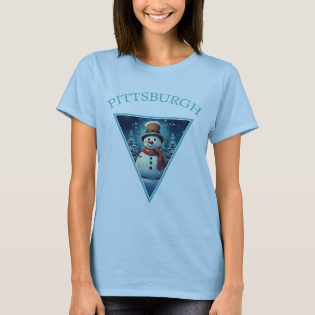 Camiseta Pittsburgh Christmas Snowman (Frente)