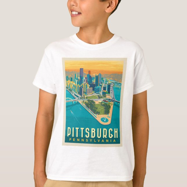 Camiseta Pittsburgh, PA | Vista de Olho de Pássaro (Frente)