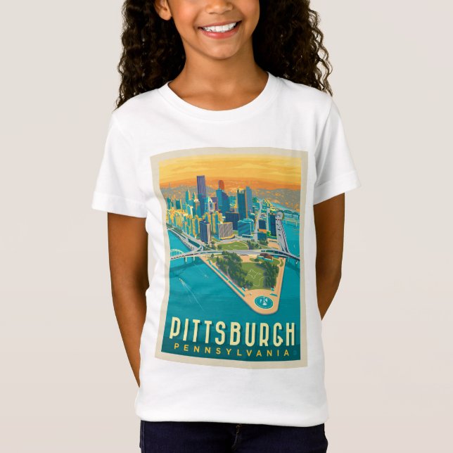 Camiseta Pittsburgh, PA | Vista de Olho de Pássaro (Frente)