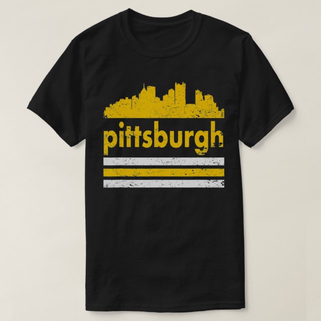 Camiseta Pittsburgh Retro Three Stripe Black Weathered  (Frente do Design)