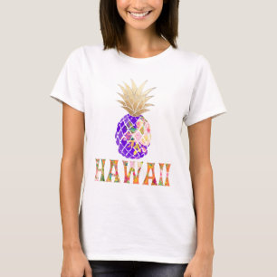 Camiseta PixDezines Havaí, Aloha abacaxi/falso Dourado