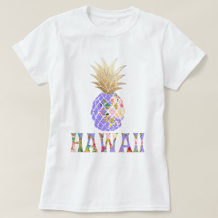 Camiseta PixDezines Havaí, Aloha Pineapple/Faux Dourado