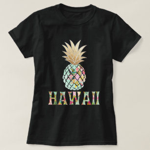 Camiseta PixDezines Hawai, Aloha Pineapple/Faux Dourado