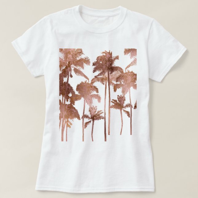 Camiseta PixDezines Hawaii, Aloha Palm Trees/Faux Rosa Dour (Frente do Design)