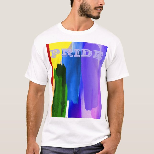 Camiseta PixDezines LGBT Brushing Watercolor arco-íris (Frente)