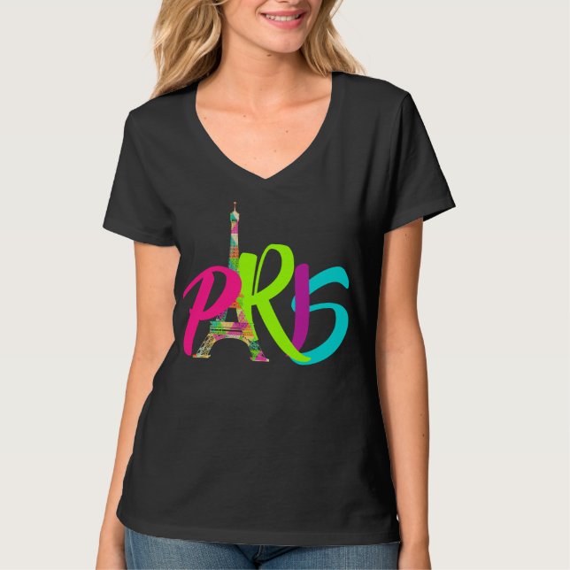 Camiseta PixDezines paris, torre eiffel/DIY fonte+cor (Frente)