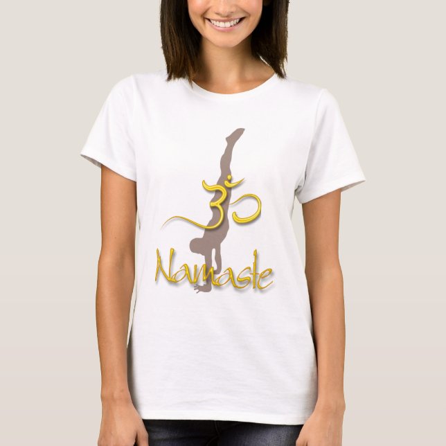 Camiseta PixDezines Pose de parada de mãos/Namaste/Om (Frente)