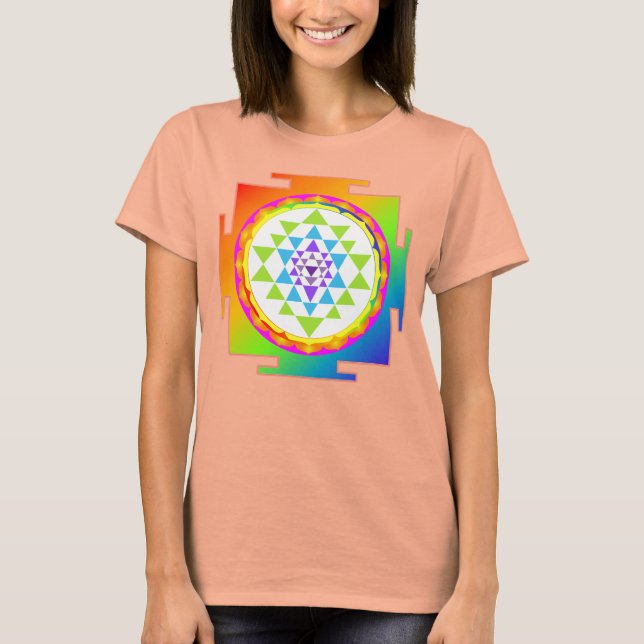 Camiseta PixDezines Sri Yantra/Arco-íris (Frente)