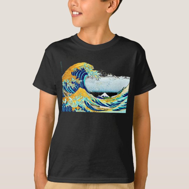 Camiseta PixDezines Vintage, Excelente Wave, Hokusai 葛 飾 北  (Frente)