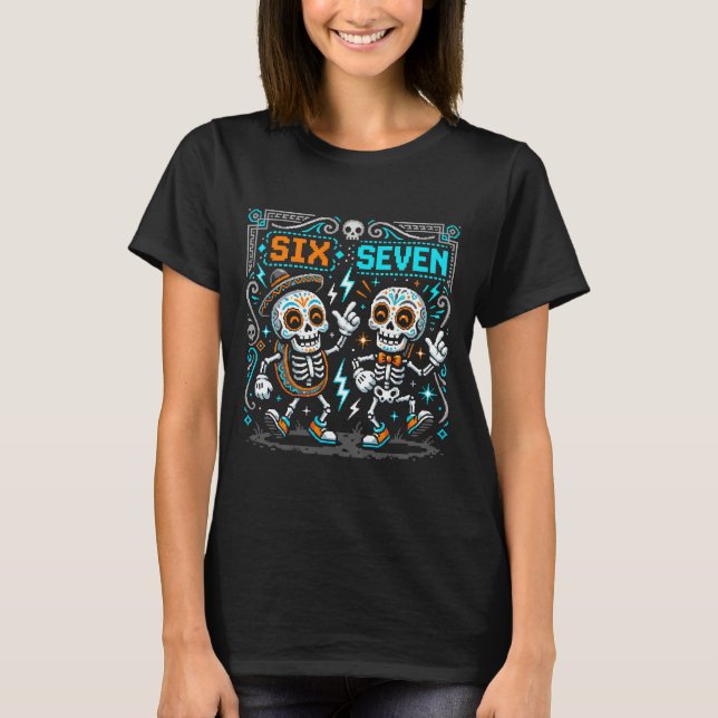 Camiseta Pixel Art do Dia dos Mortos Número 67 - R (Frente)