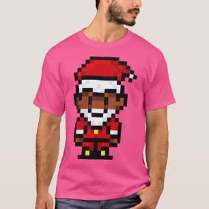 Camiseta Pixel Art do Papai Noel Preto
