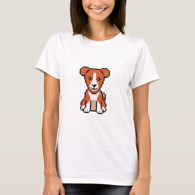 Camiseta pixel-art-fofo-basenji-vetor-cão-retrô (Frente)