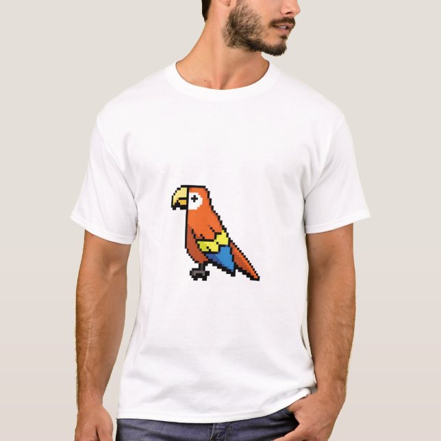 Camiseta pixel-arte-ilustração-papagaio-pixelado-papagaio (Frente)