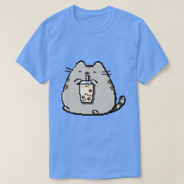 Camiseta Pixel Chubby Cat ama Boba Tea (Frente do Design)