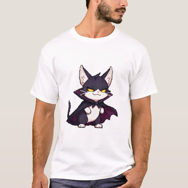 Camiseta Pixel Dracula Cat – Smug Cute Vampire 8-Bit Cat (Frente)