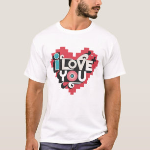 Camiseta Pixel Heart Eu Te Amo Tipografia Retro