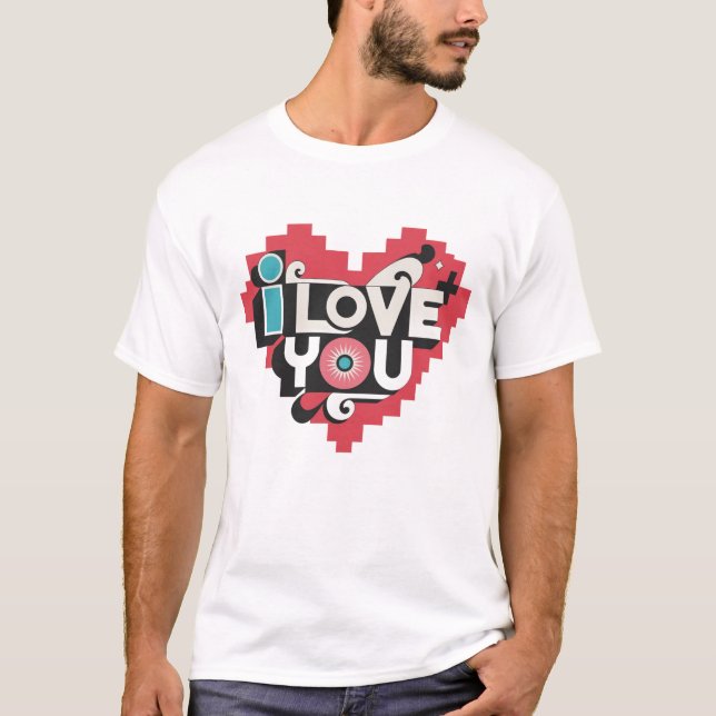 Camiseta Pixel Heart Eu Te Amo Tipografia Retro (Frente)