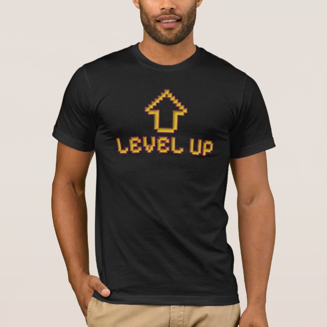 Camiseta Pixel Level Up Gamer - Preto Clássico (Frente)