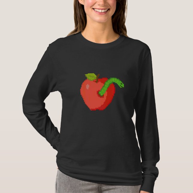 Camiseta Pixel  Maçã Com Verme Dentro (Frente)