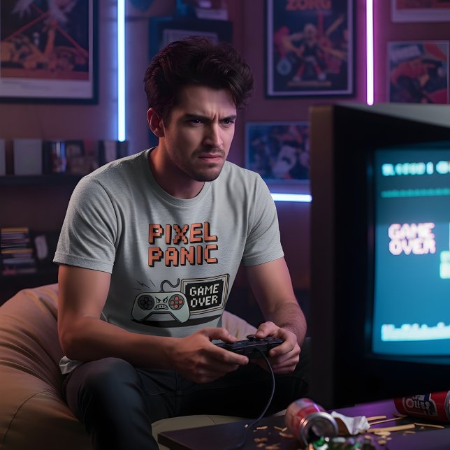 Camiseta Pixel Panic – Retro Gamer Rage Design (Criador carregado)