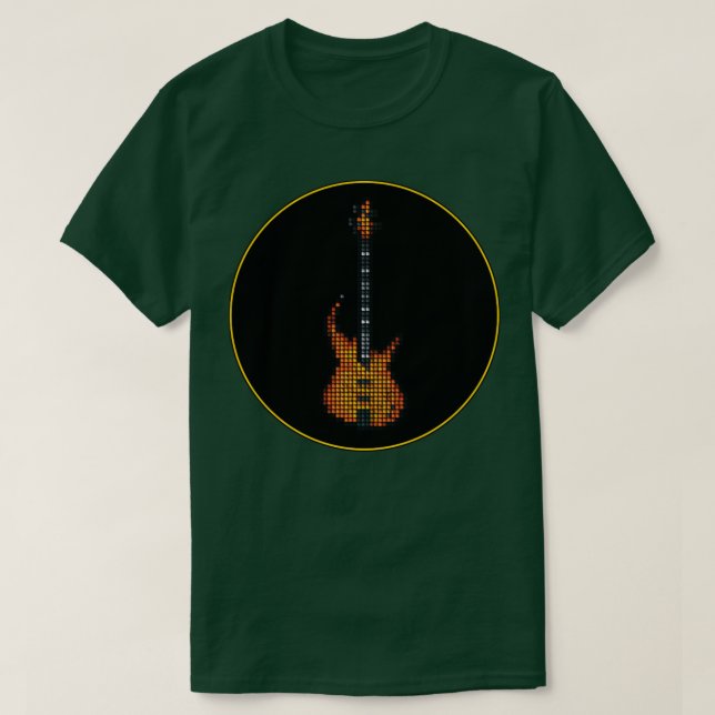 Camiseta Pixel queimando guitarra no cu preto (Frente do Design)