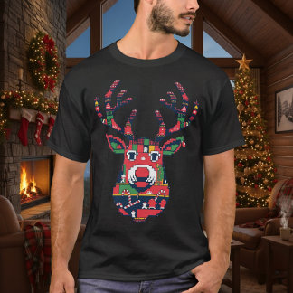 Camiseta Pixel Reindeer Ugly Sweater Christmas T-shirt