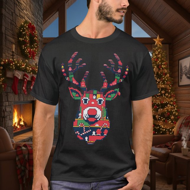 Camiseta Pixel Reindeer Ugly Sweater Christmas T-shirt (Criador carregado)