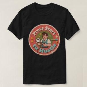 Camiseta Pixel Retro Art Press Start to Hustle Coffee