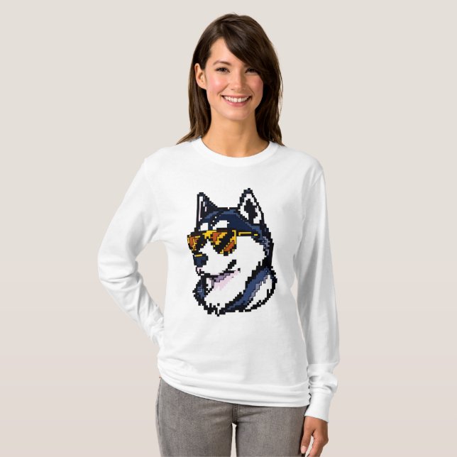 Camiseta Pixel Siberian Husky (Frente Completa)