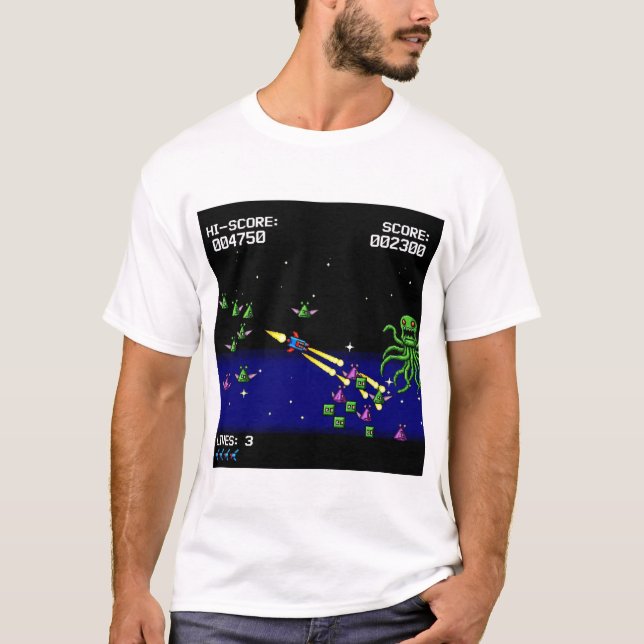 Camiseta Pixel Starfighter T-Shirt -Retro Space Shooter Tee (Frente)