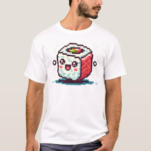 Camiseta Pixel Sushi de 8 bits com rosto feliz