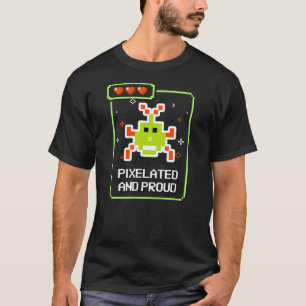 Camiseta Pixelado e Orgulhoso   Jogador Retrô   Arcade Clás