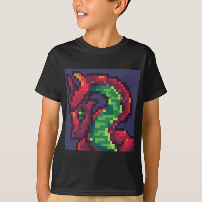 Camiseta Pixelart, Pixel Art, dragon (Frente)