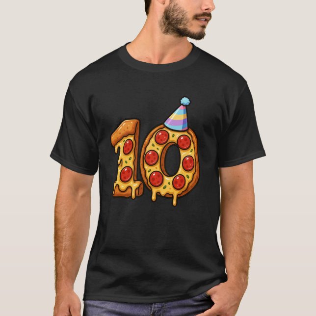Camiseta Pizza 10th Birthday 10 Years Old Party Hat Bday Bo (Frente)
