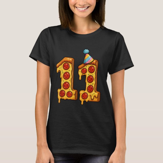 Camiseta Pizza 11 Birthday, Festa De 11 Anos, Hat Bday (Frente)
