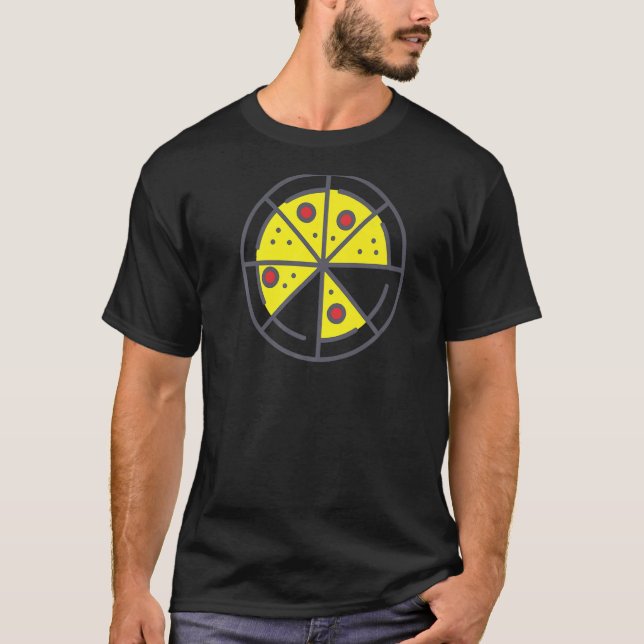 Camiseta Pizza 6 Fatias Queijo Pepperoni Comida Geométrica  (Frente)