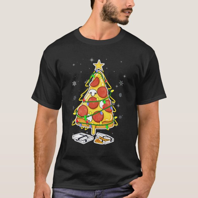 Camiseta Pizza Árvore de Natal Luzes Xmas Homens Crustmas (Frente)
