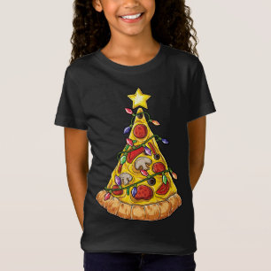 Camiseta Pizza Árvore de Natal Luzes Xmas Meninos Homens Cr