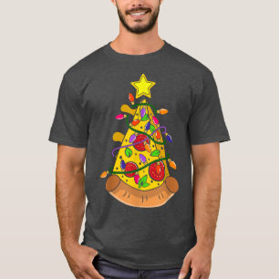 Camiseta Pizza Árvore de Natal Luzes Xmas Meninos Homens Pi