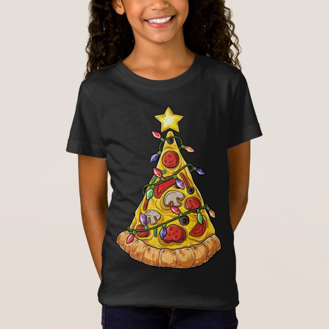 Camiseta Pizza Árvore de Natal Luzes Xmas Pepperon Crustmas (Frente)
