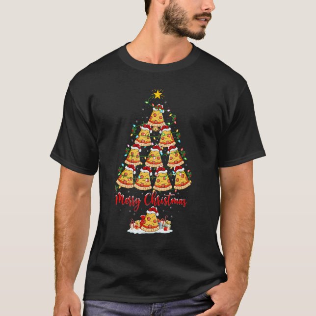 Camiseta Pizza Árvore Natal Luzes Pizza Xmas (Frente)