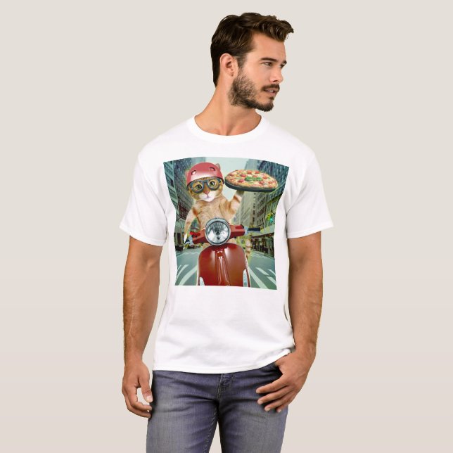 Camiseta Pizza cat - gato - entrega de pizza (Frente Completa)