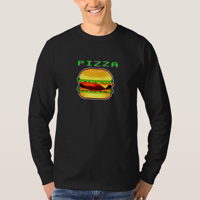 Camiseta Pizza Cheeseburger 8 Bits Pixel 80s Gamer Ge Irôni (Frente)