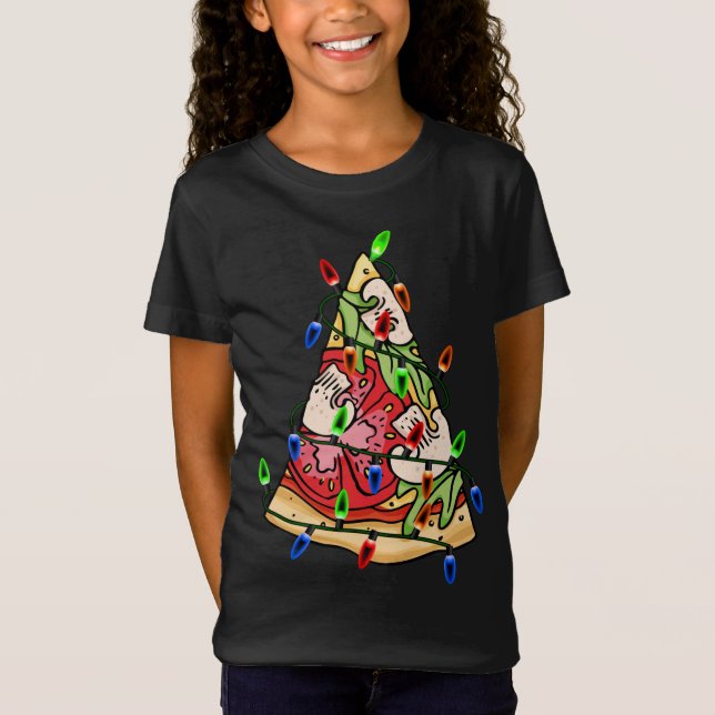 Camiseta Pizza Christmas Tree Lights Xmas para Pizza Lovers (Frente)