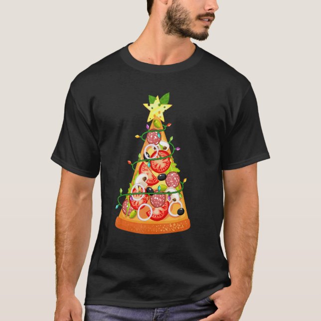 Camiseta Pizza Christmas Tree  Pizza Slice Lights Xmas Fami (Frente)