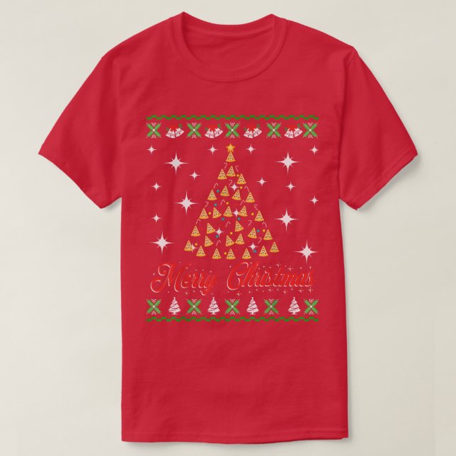 Camiseta Pizza Christmas Tree Ugly Christmas Sweater Para P (Frente do Design)